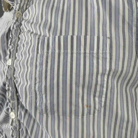 UNDERCOVER SS17 Size M White Stripe Cotton Ruched One Pocket Long Sleeve Shirt